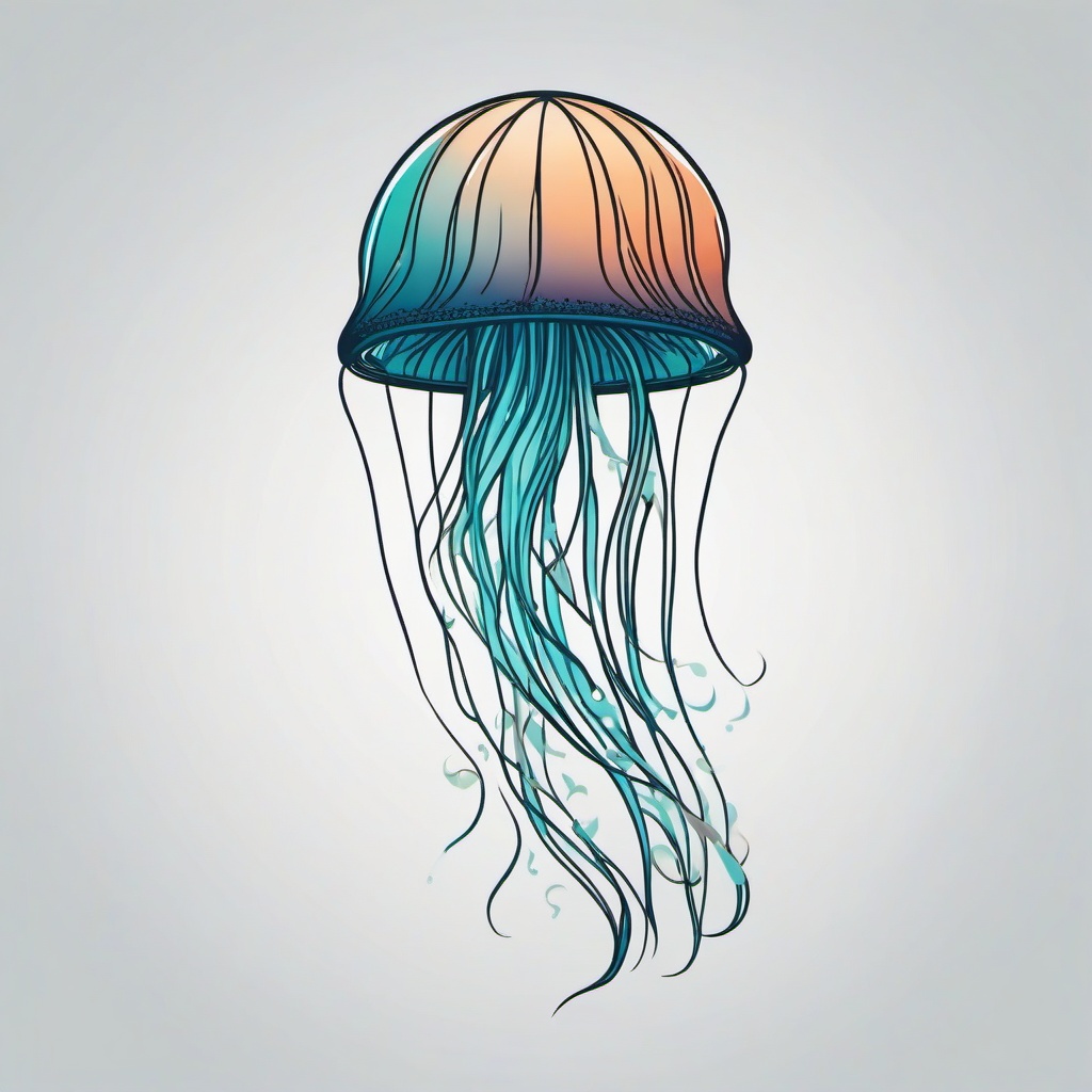 Simple Jellyfish Tattoo - Elegant simplicity beneath the waves.  minimalist color tattoo, vector