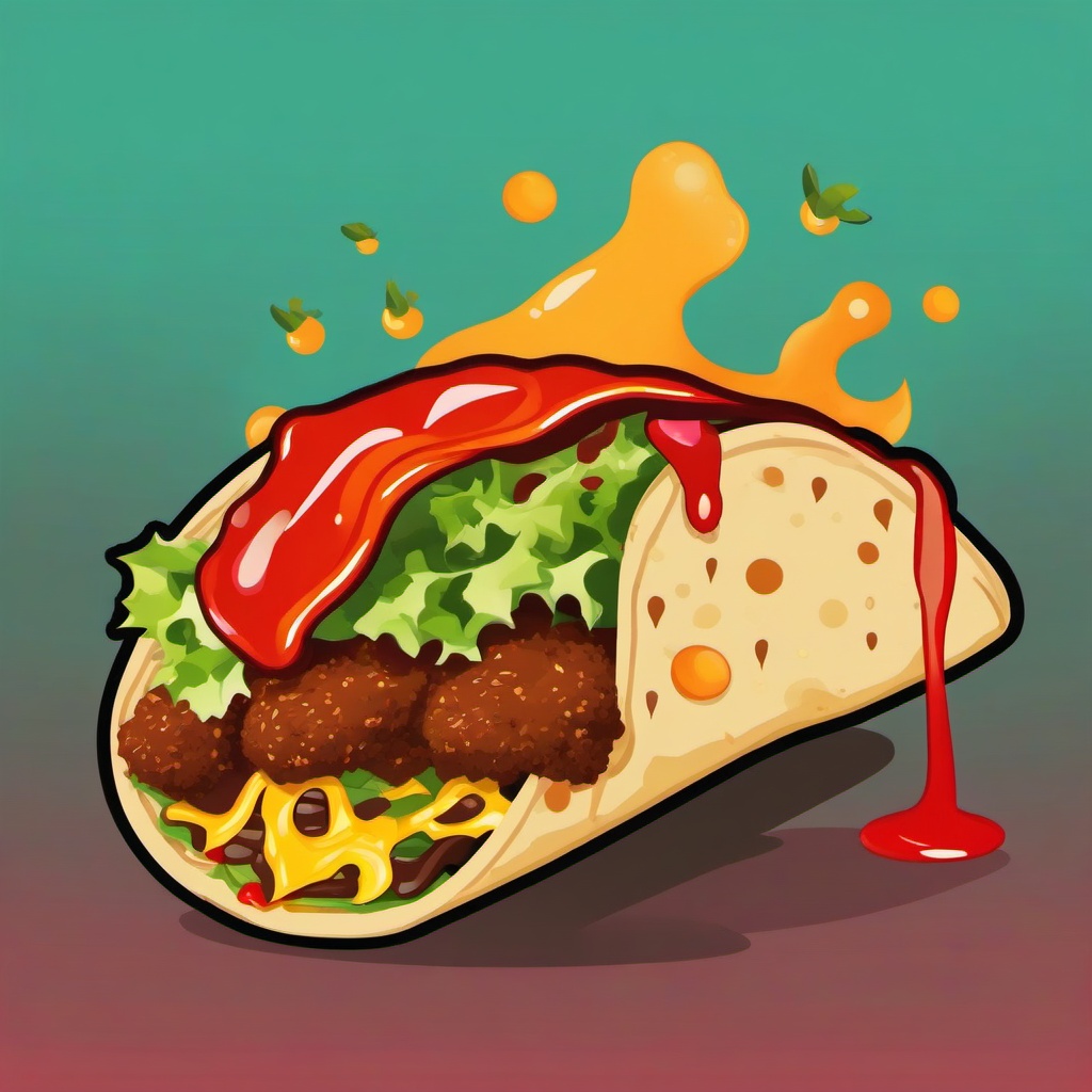 Taco clipart - taco with hot sauce dripping out  color,minimalist,vector clipart