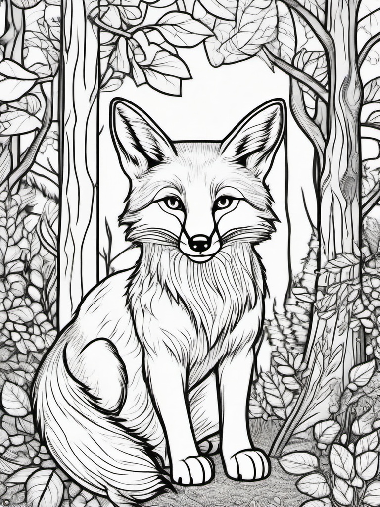 Fox Coloring Page - Sneaky Forest Creature  black outline printable coloring page