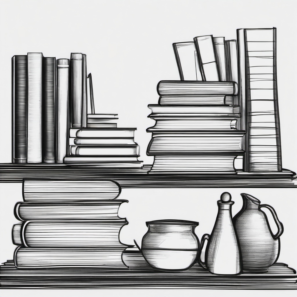 Book clipart - stack on a shelf  minimal rough sketch scribbles,doodles,black and white