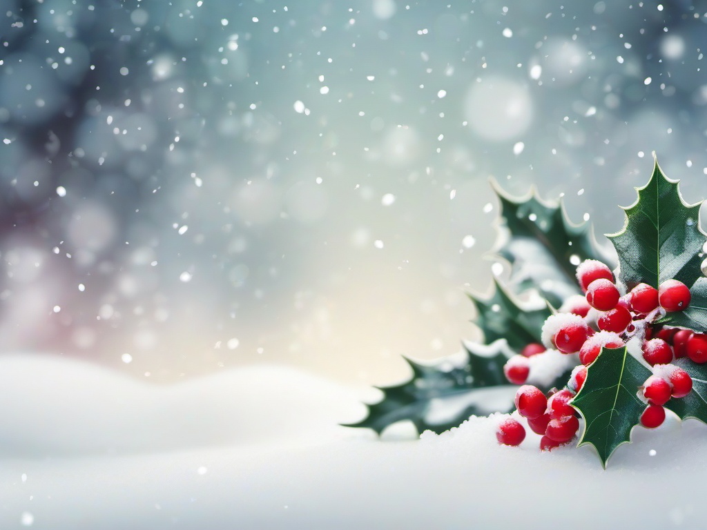 Christmas wallpaper - Close-up of holly and berries in a snowy scene  aesthetic background wallpaper