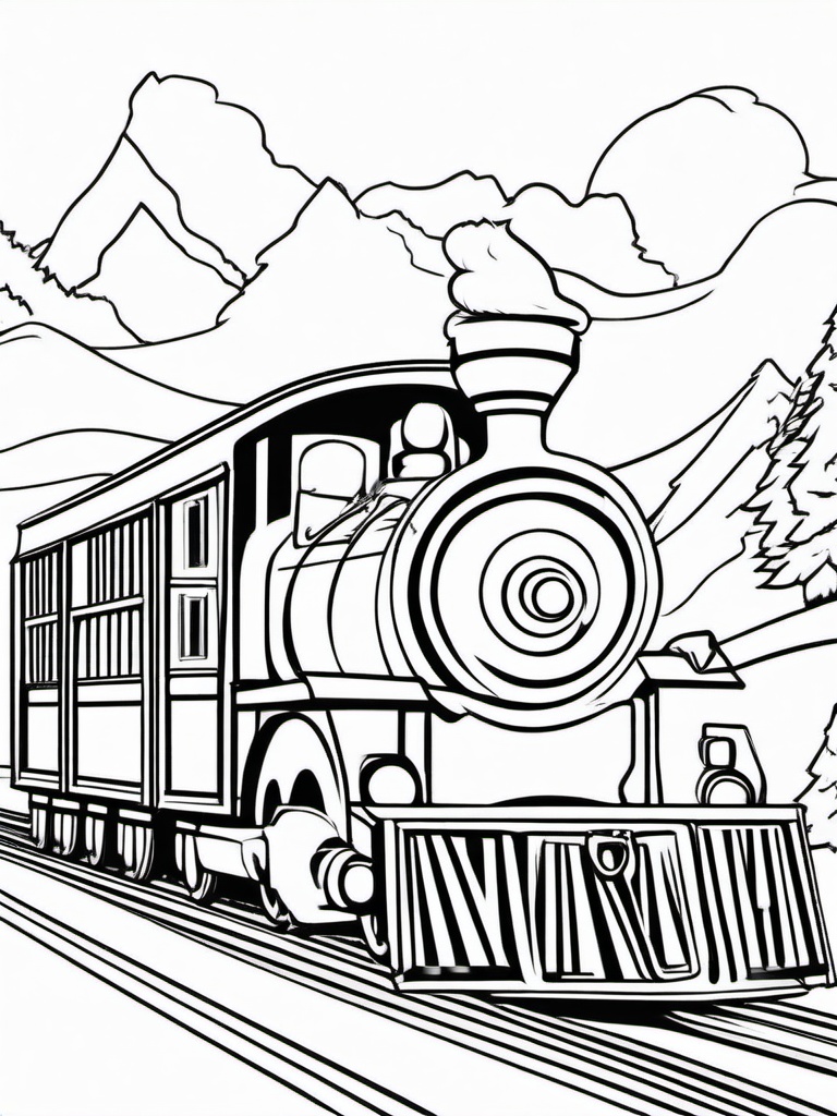 Santa Riding a Train Coloring Pages - Delivering Presents by Train  minimal black outline printable sheet, coloring page