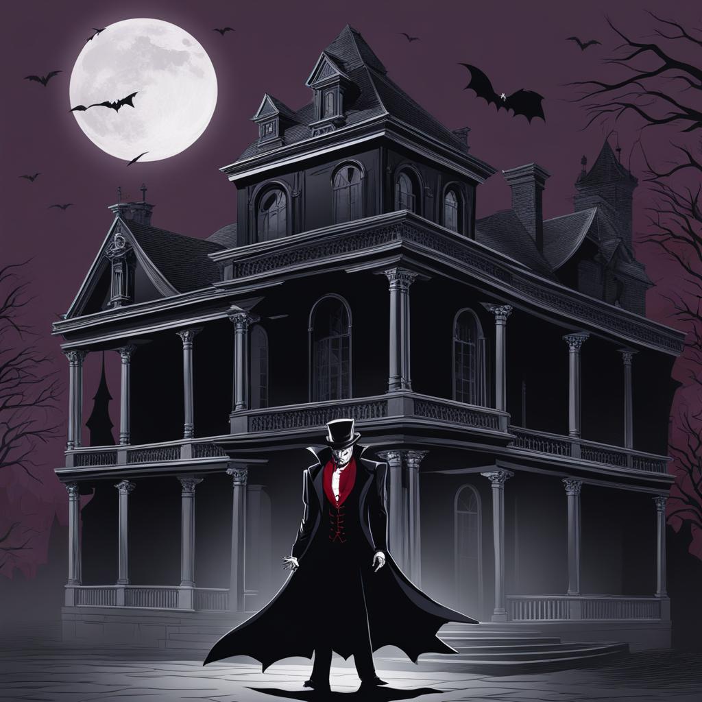 vampire lord reigning over the eerie night in a haunted mansion. 