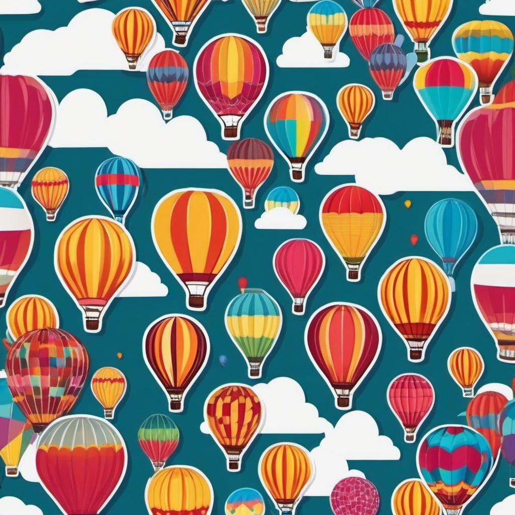 Hot Air Balloon Festival Sticker - Gathering of colorful hot air balloons, ,vector color sticker art,minimal