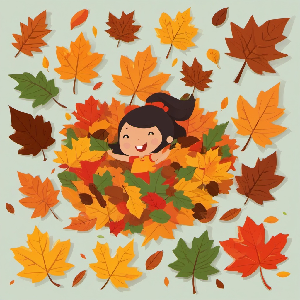 Fall Leaves Fun clipart - Playing in a pile of leaves, ,vector color clipart,minimal