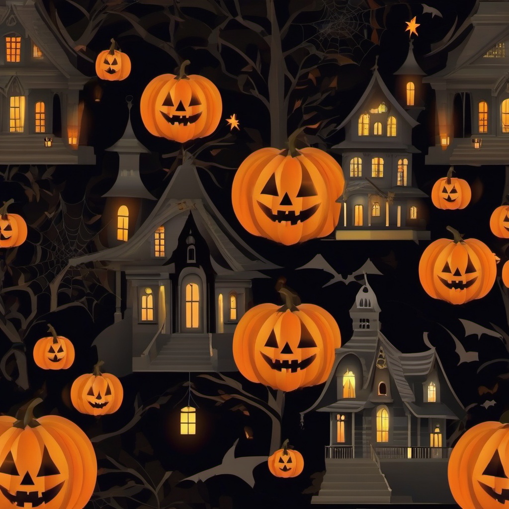 Halloween Desktop Wallpaper - Spooky Halloween Mansion Decorated for the Occasion wallpaper, abstract art style, patterns, intricate