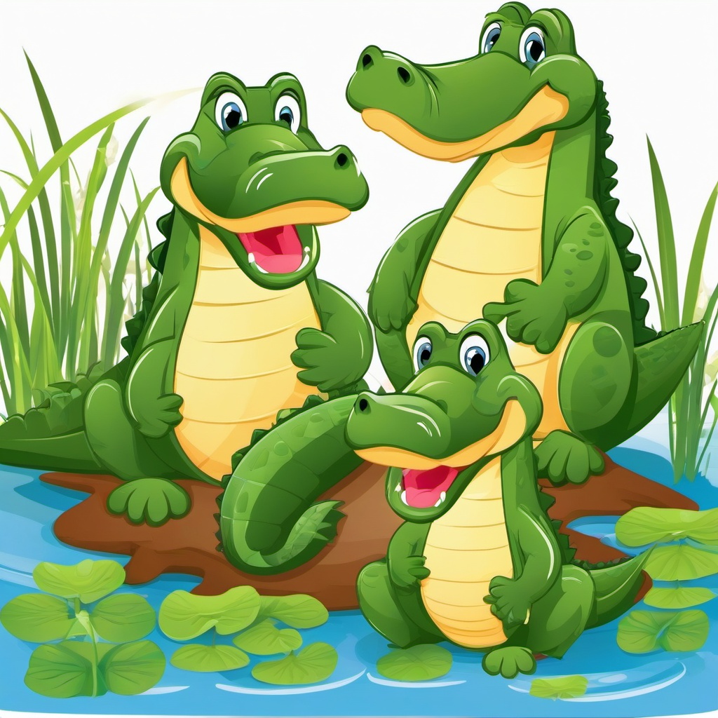 Alligator clipart - alligator family in a swamp  