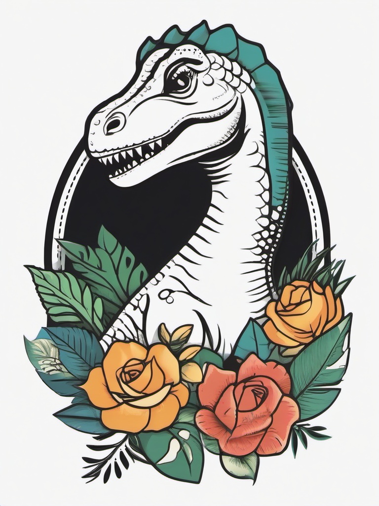 Mom Dinosaur Tattoo - Symbolize motherhood with a charming and endearing dinosaur mom-themed tattoo.  simple vector color tattoo,minimal,white background