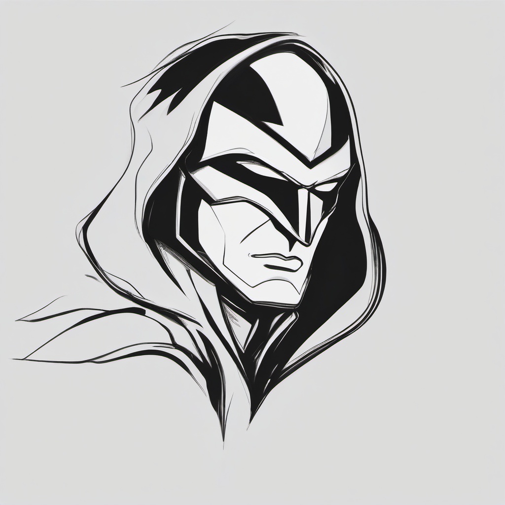 drawing of a superhero with a cape  minimal rough sketch scribbles,doodles,black and white