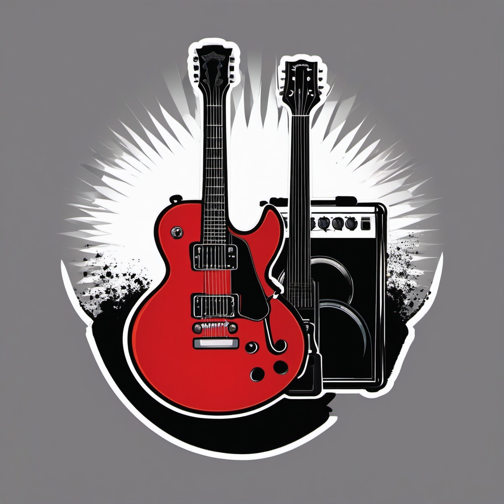 Guitar and amp sticker- Rock and roll, , sticker vector art, minimalist design