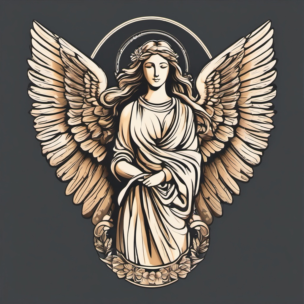 Guardian Angel Statue Tattoo - Embrace the timeless symbolism of a guardian angel statue.  minimalist color tattoo, vector