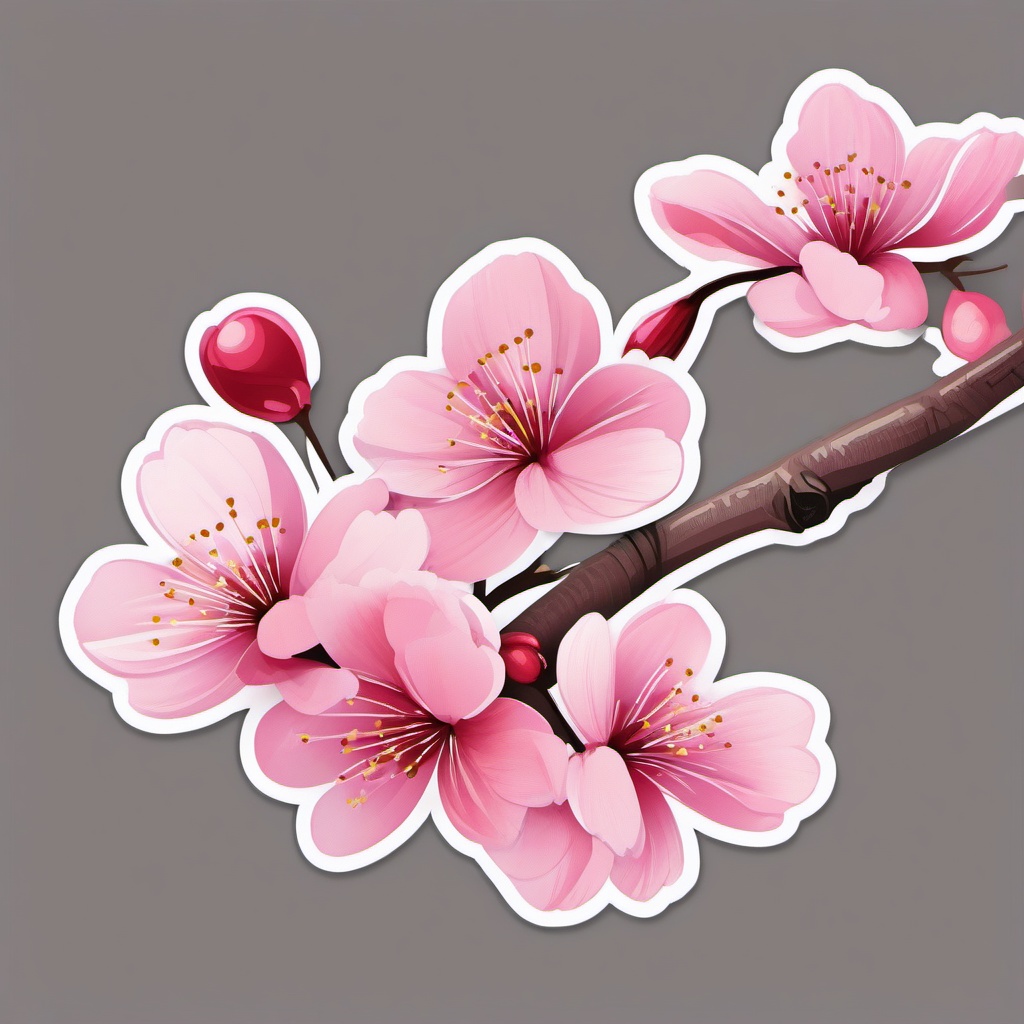 Cherry Blossoms Sticker - Delight in the fleeting beauty of cherry blossoms with this elegant and pink-hued sticker, , sticker vector art, minimalist design