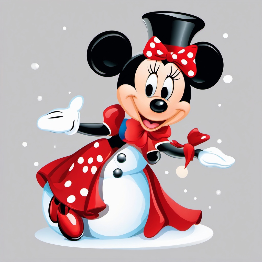 Minnie Mouse clipart - Minnie Mouse with a snowman  vector clipart