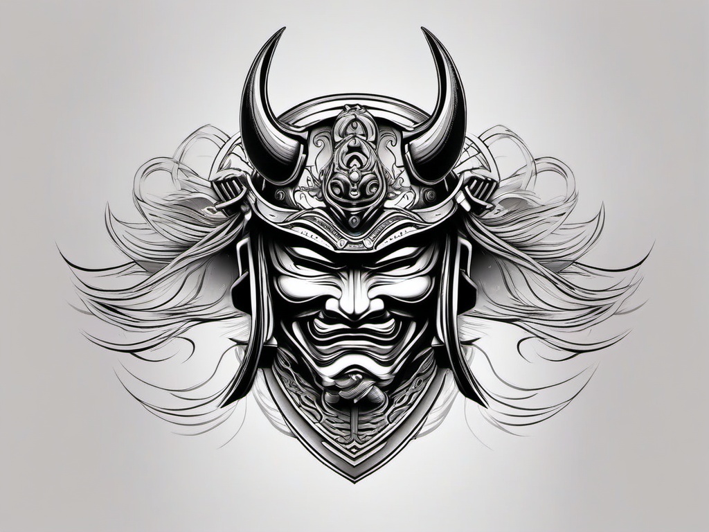 samurai mask tattoos  simple color tattoo,white background,minimal