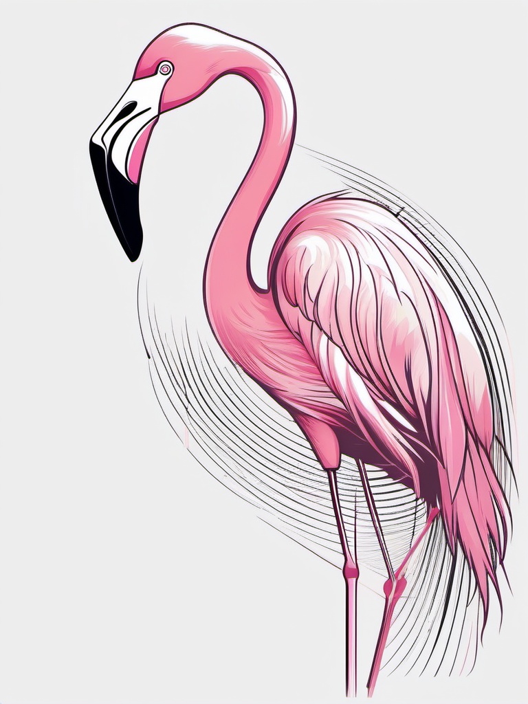 Flamingo Tattoo - Flamingo with its elegant pink plumage  few color tattoo design, simple line art, design clean white background