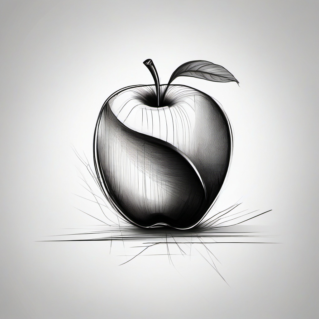 drawing of a sliced apple  minimal rough sketch scribbles,doodles,black and white