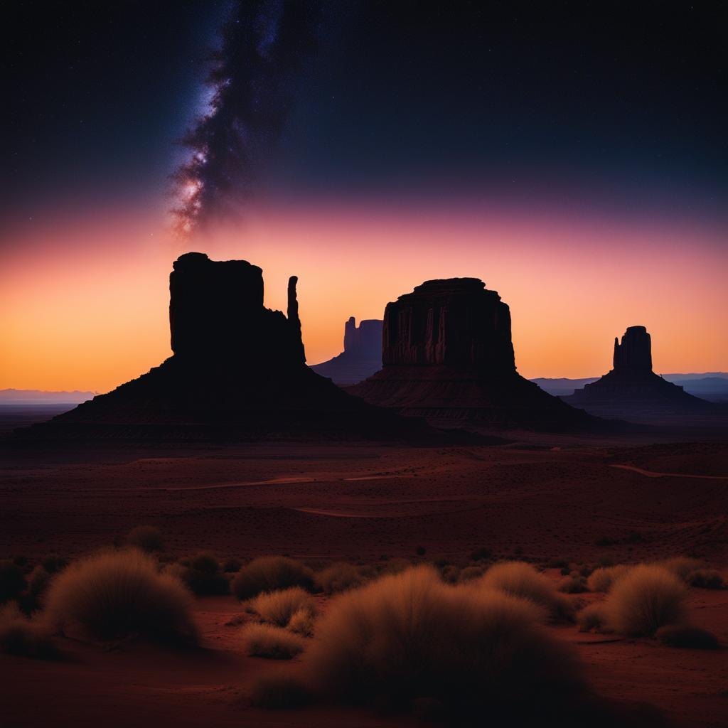 monument valley, usa - craft a scene of the iconic sandstone buttes of monument valley, silhouetted against the night sky. 