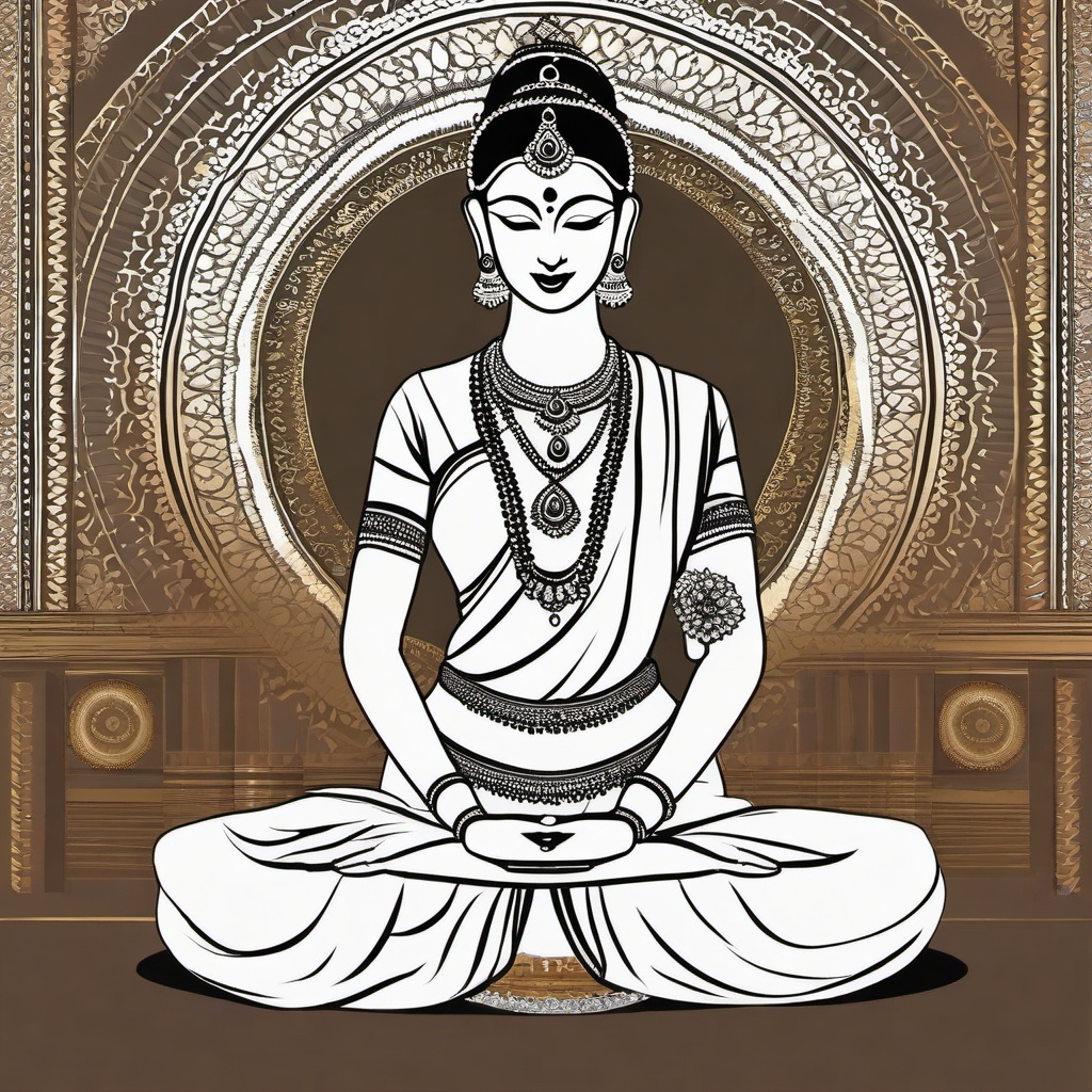 Create a clipart of a Bharatanatyam dancer (no face) in a practise sari school uniform in the aramandi (half-sitting) position  