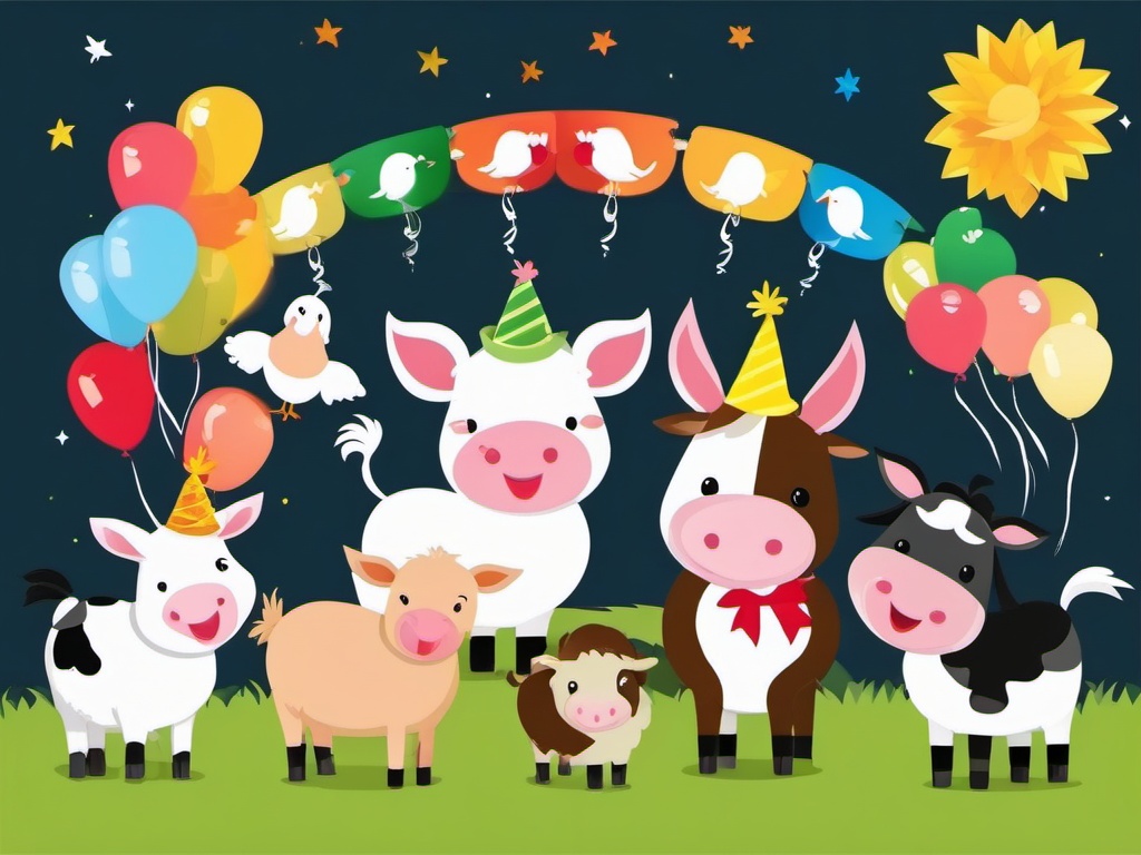 Farm Animal Celebration clipart - Celebrating farm animals, ,vector color clipart,minimal