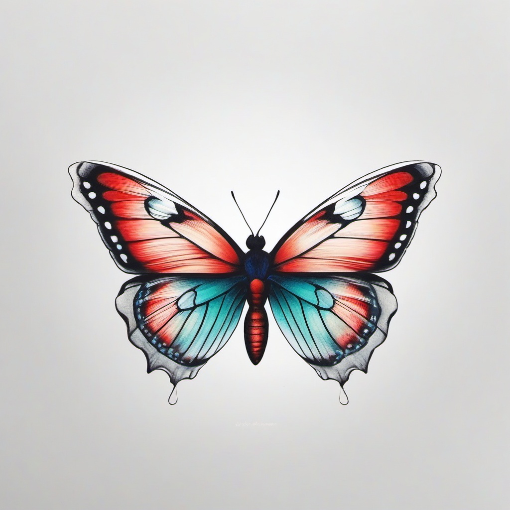 half butterfly half moth tattoo  simple color tattoo, minimal, white background