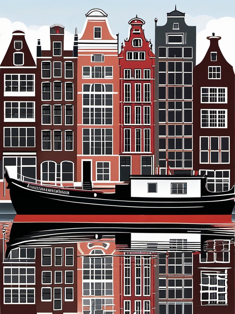 Amsterdam clipart - Rijksmuseum and Amsterdam canals, ,color clipart vector style