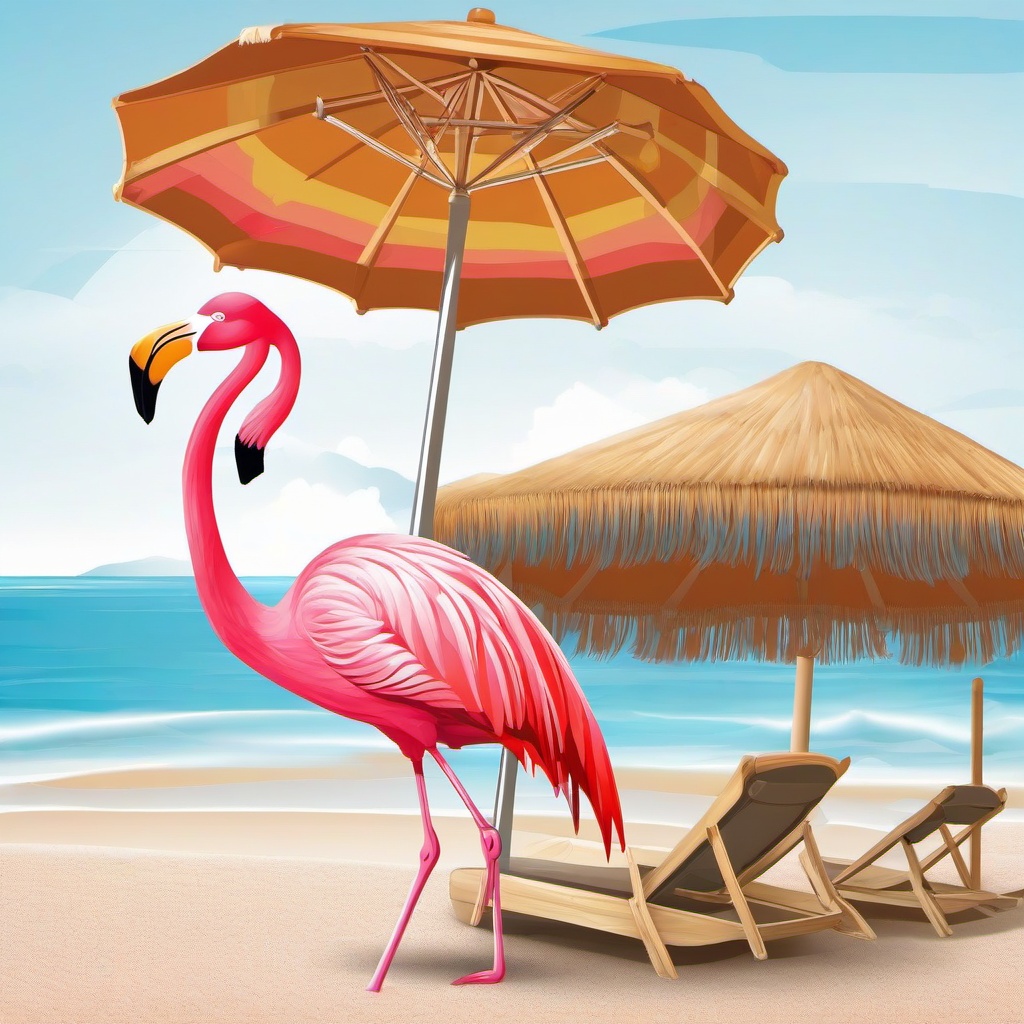 Flamingo clipart - flamingo with a beach umbrella  