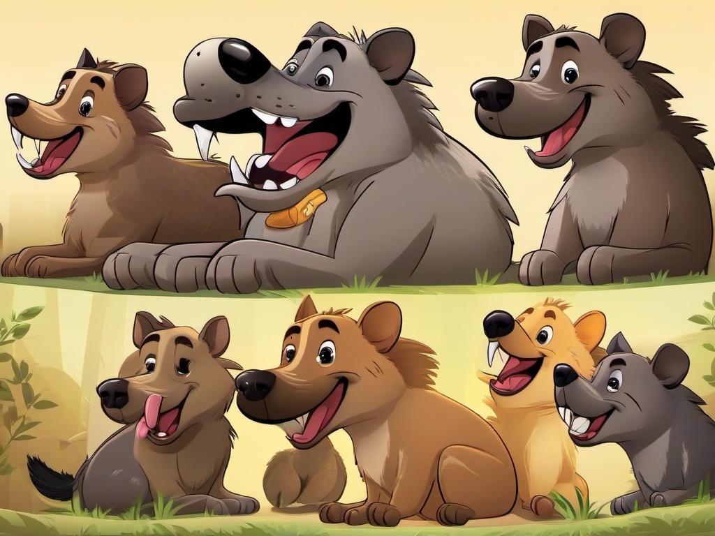 Hyena Cartoon - Cartoon of hyena laughing with friends  