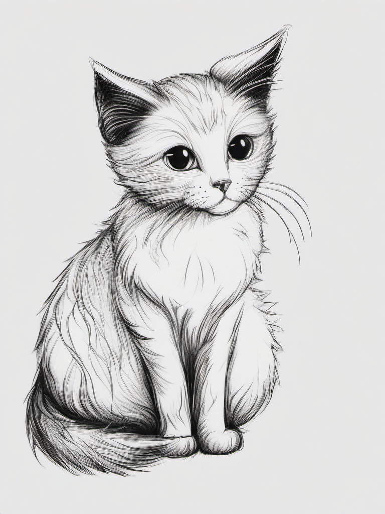 drawing of a yule cat  minimal rough sketch scribbles,doodles,black and white