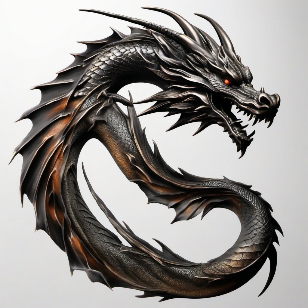 3D Dragon Tattoo - Tattoos designed to create a three-dimensional or realistic appearance.  simple color tattoo,minimalist,white background