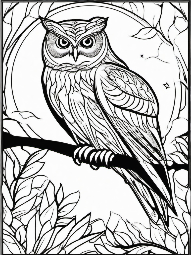 Owl Coloring Pages - Owl flying at night  simple coloring pages