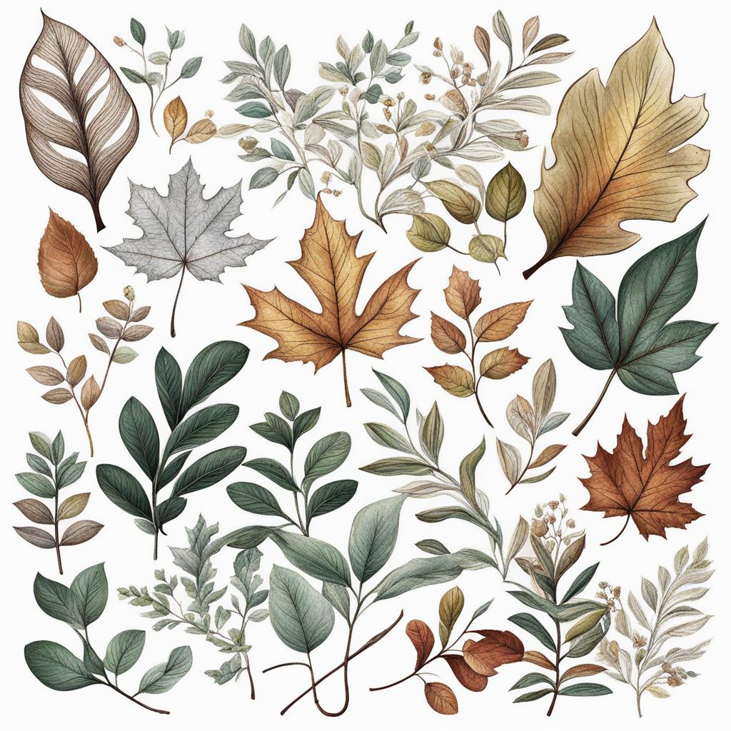 leaf clipart,falling gently in an enchanted forest 