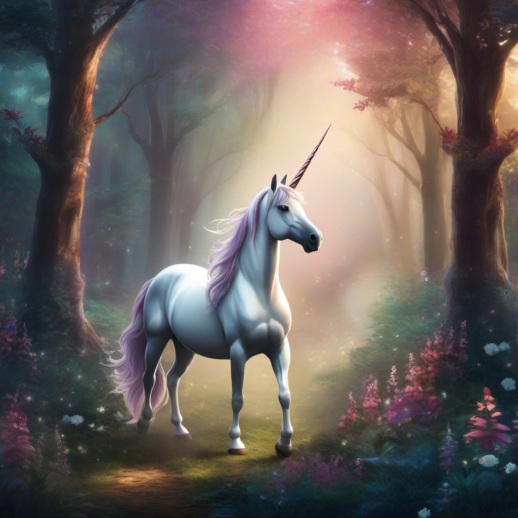 Unicorn clipart - unicorn standing in a magical forest  