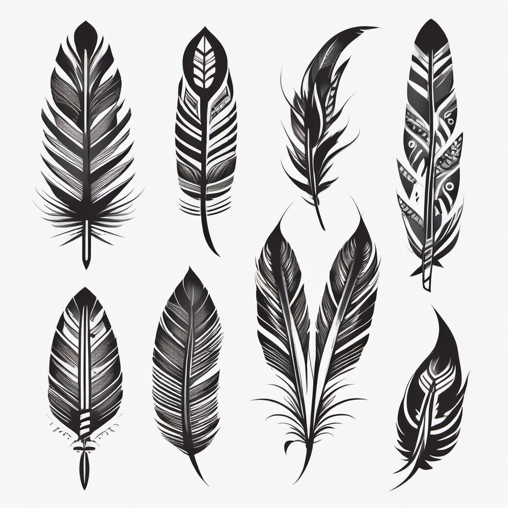 Native Indian Feather Tattoos - Native Indian-themed feather designs.  simple vector tattoo,minimalist,white background