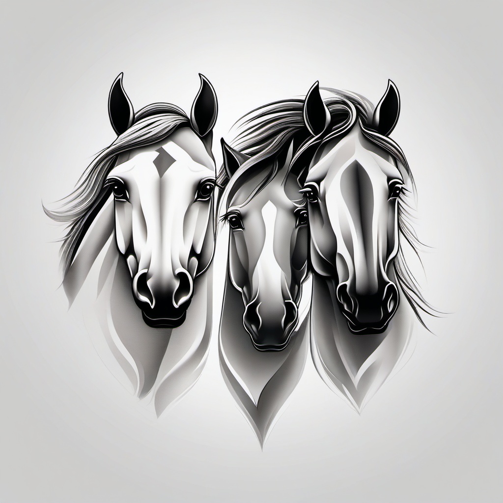 3 Horse Tattoo - Symbolize unity, strength, and companionship with a tattoo featuring three horses, creating a visually appealing and meaningful composition.  simple tattoo,minimalist,white background