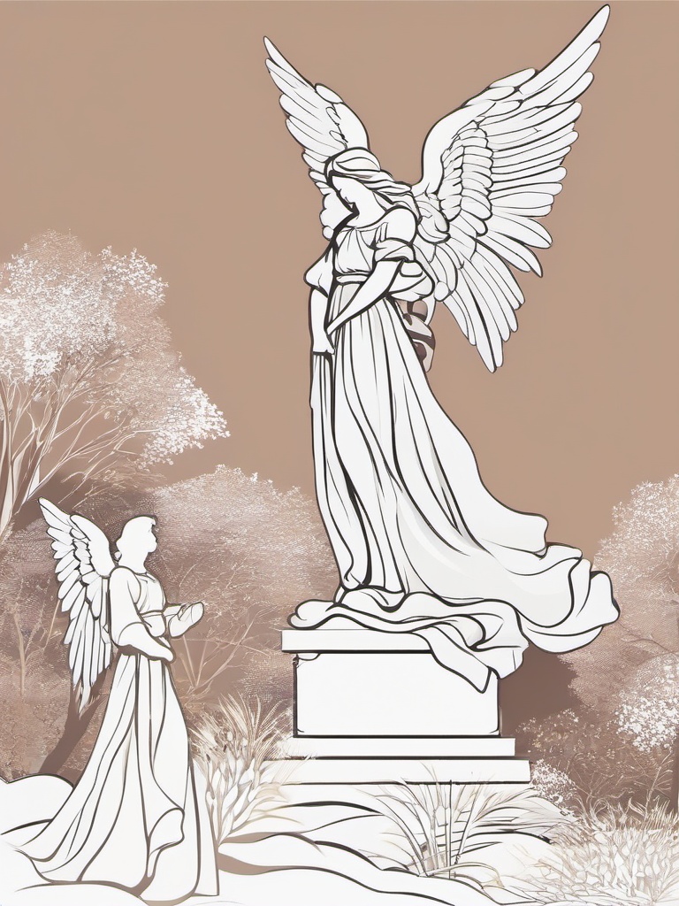 Angel clipart - angel standing watch over a peaceful scene  color,minimalist,vector clipart