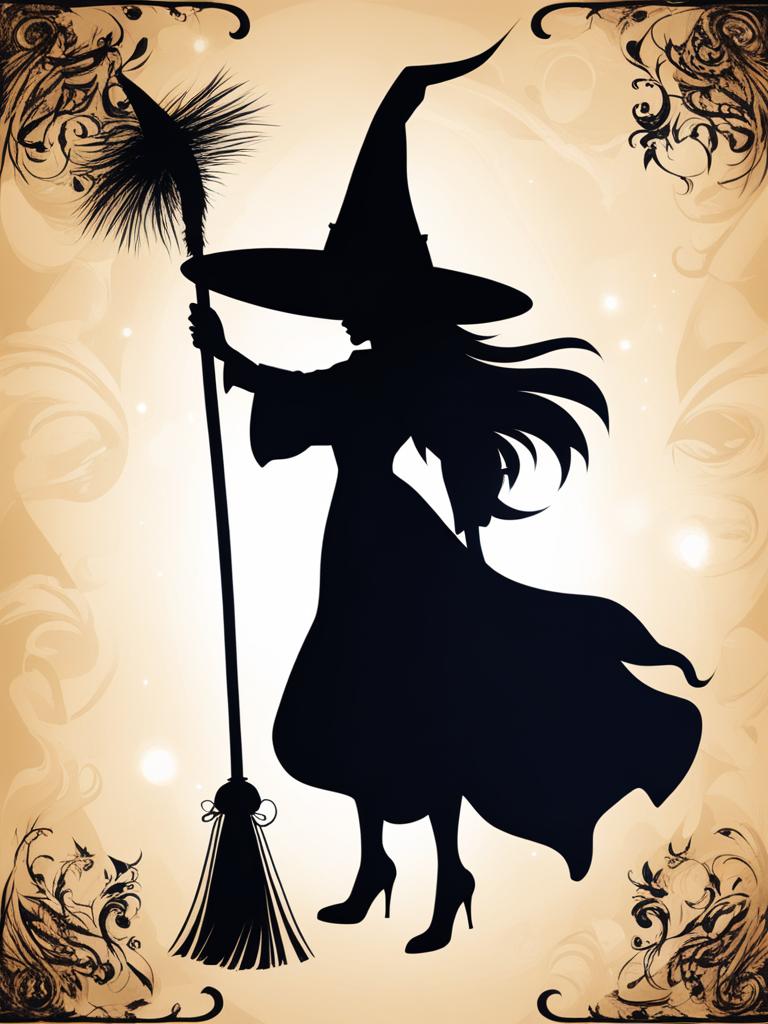 witch clipart - a mysterious witch with a pointed hat and broomstick. 