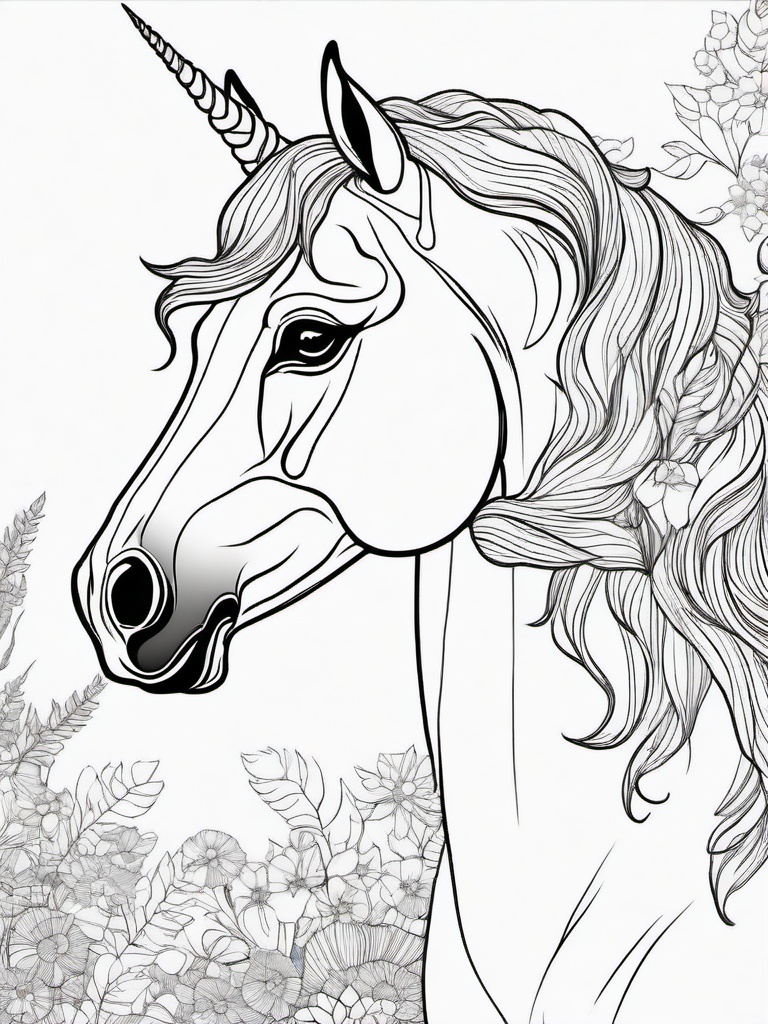 Elegant Unicorn Coloring Pages - Graceful Unicorn in a Serene Setting  minimal black outline printable sheet, coloring page