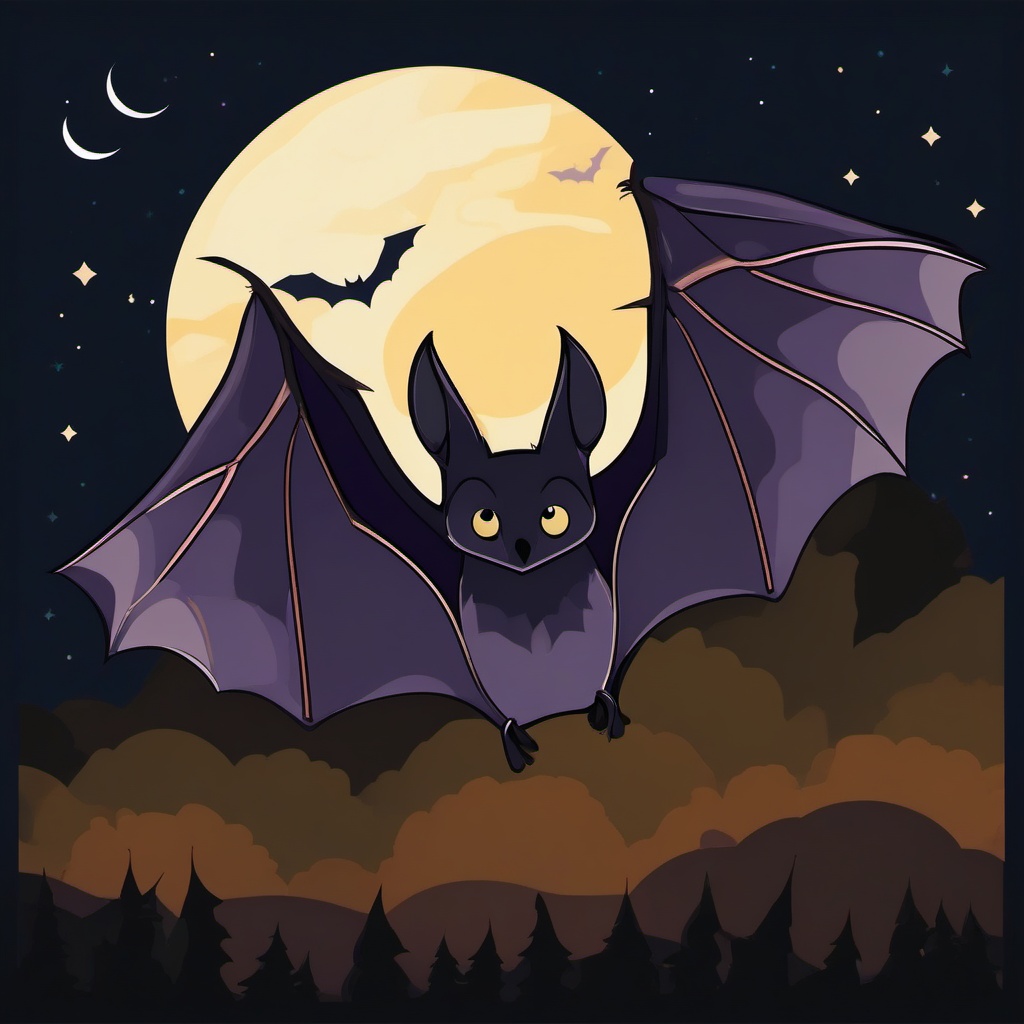 Bat clipart - Nocturnal mammal with membranous wings flying at night, ,color clipart vector style