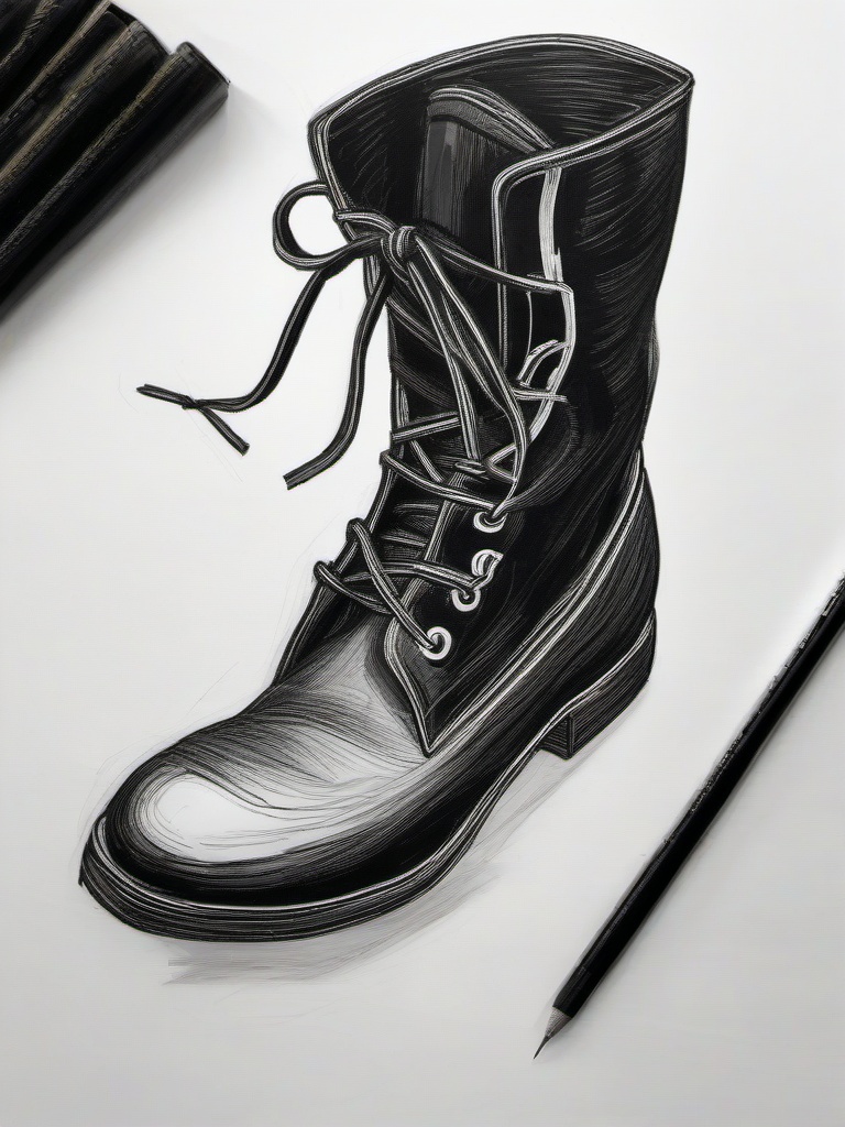 drawing of boot  minimal rough scribbles,doodles,black and white