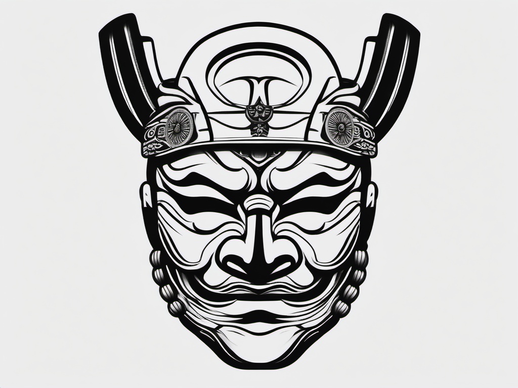 tattoo japanese samurai mask  simple color tattoo,white background,minimal