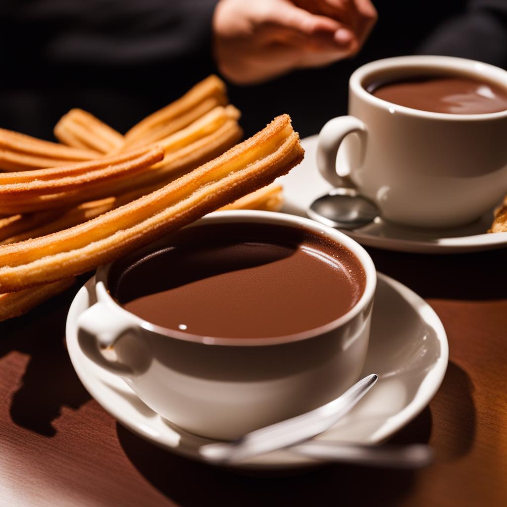 spanish churros with hot chocolate, indulged at a lively flamenco dance performance. 