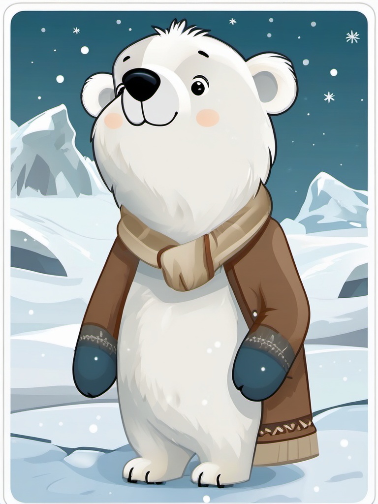 Cute Polar Bear in the Arctic Tundra  clipart, simple