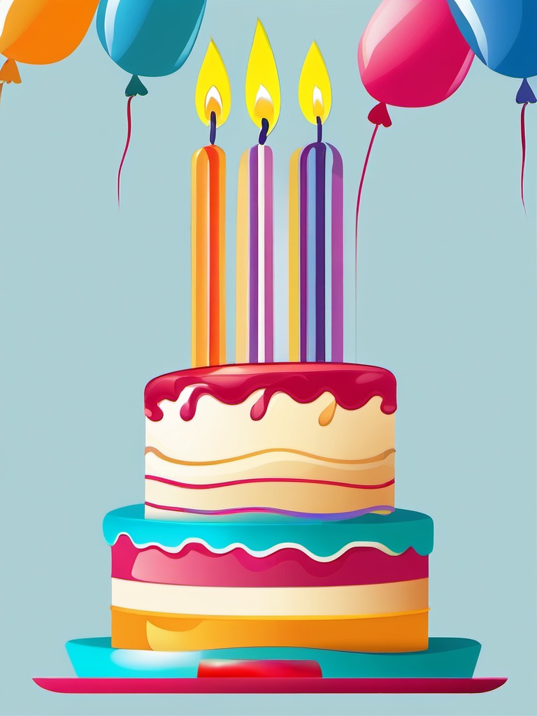 Birthday Cake clipart - Colorful birthday cake with candles, ,vector color clipart,minimal