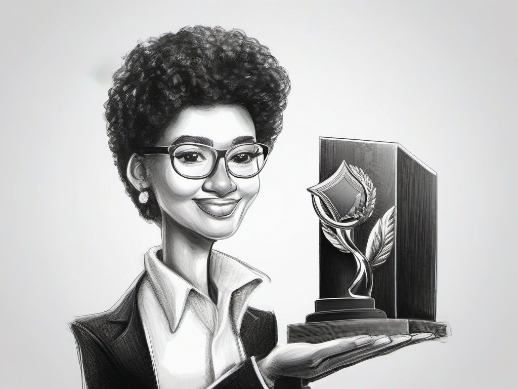 drawing of a famous person holding an award  minimal rough sketch scribbles,doodles,black and white