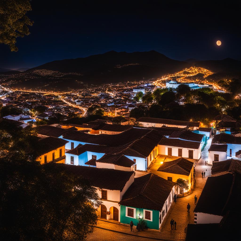 san cristobal de las casas - paint the tranquil night view of san cristobal de las casas, a charming highland town, with its colorful streets and indigenous culture. 