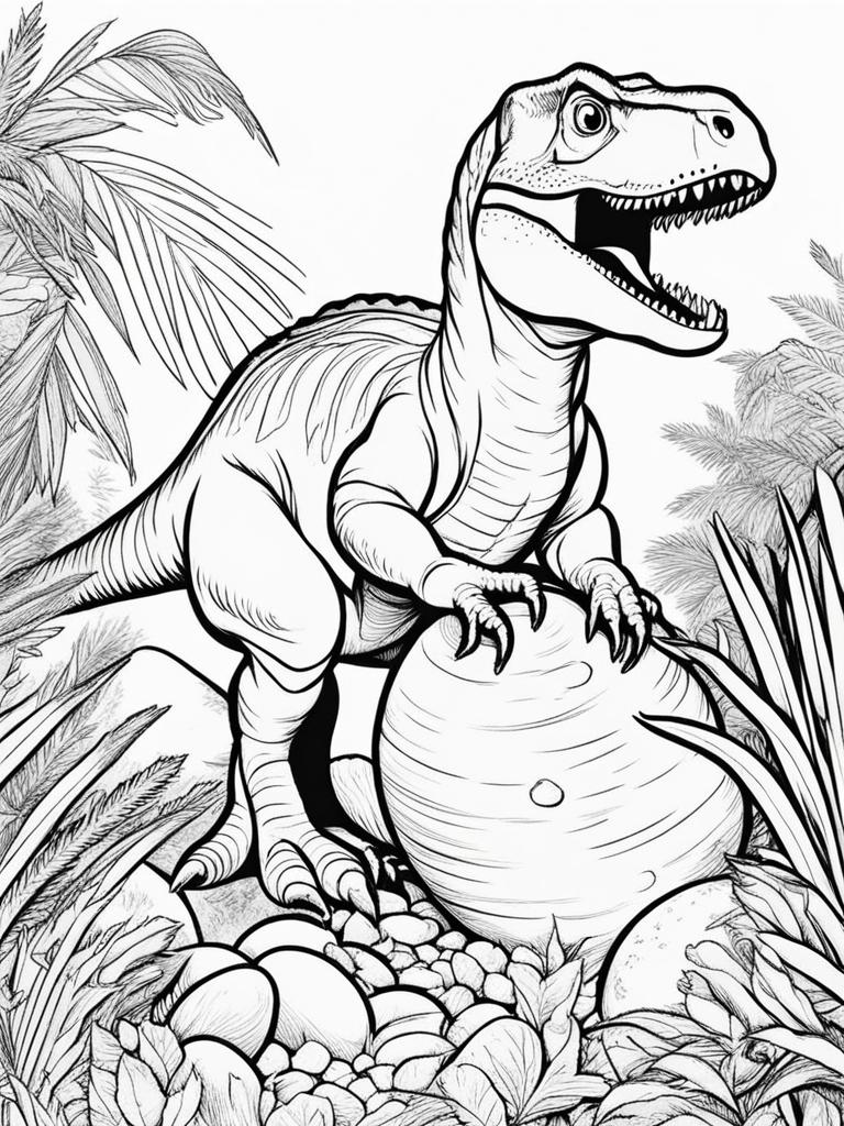 dinosaur coloring pages - baby dinosaurs hatch from their eggs in a nest. 