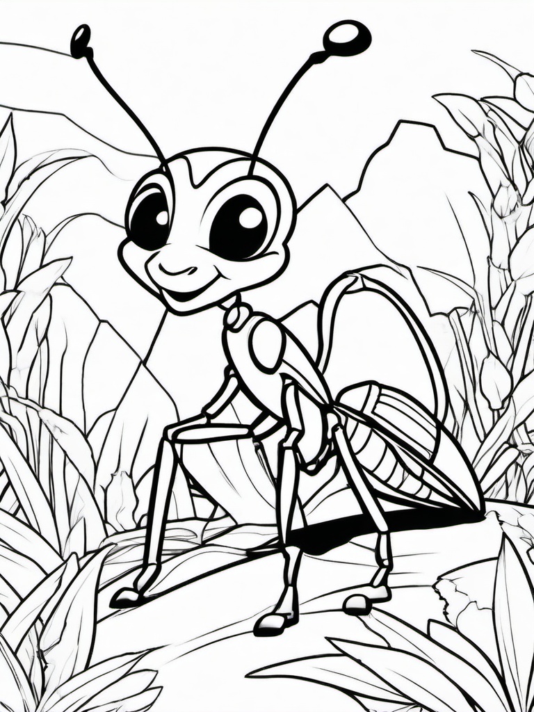 Bug Coloring Pages - Ant with a tiny backpack on an adventure  simple coloring pages