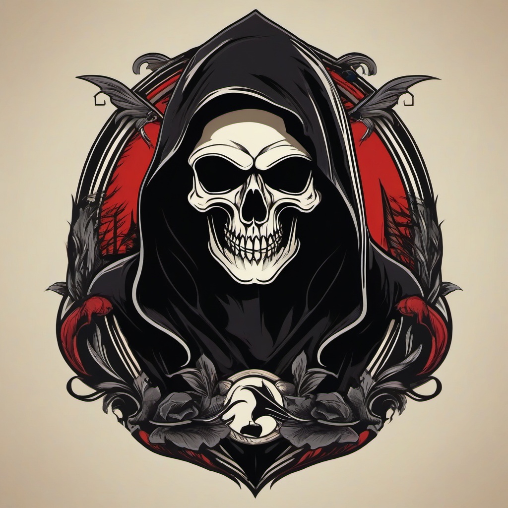 Reaper Tattoo Traditional-Eerie and traditional tattoo featuring the Grim Reaper, representing death and the afterlife with classic styling.  simple color vector tattoo