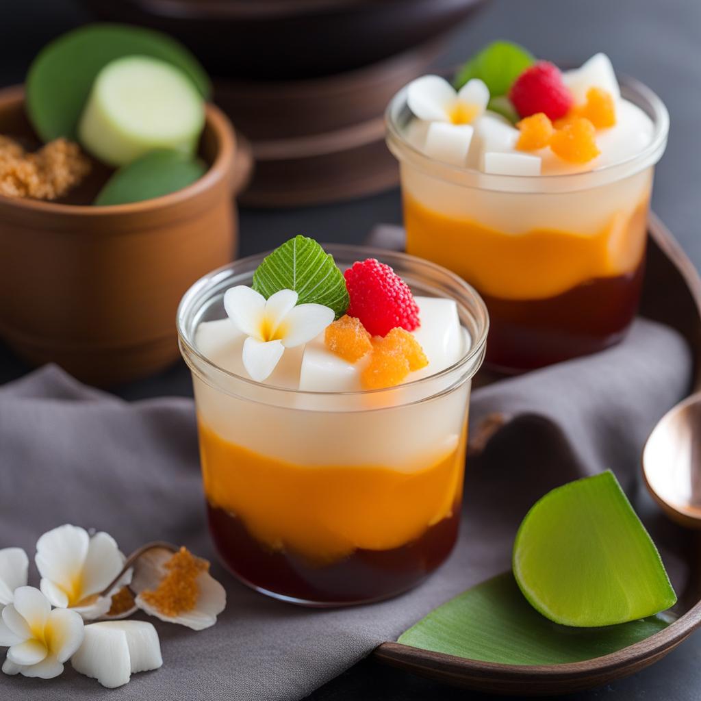 khanom tako, thai coconut milk jelly with sweet toppings. 