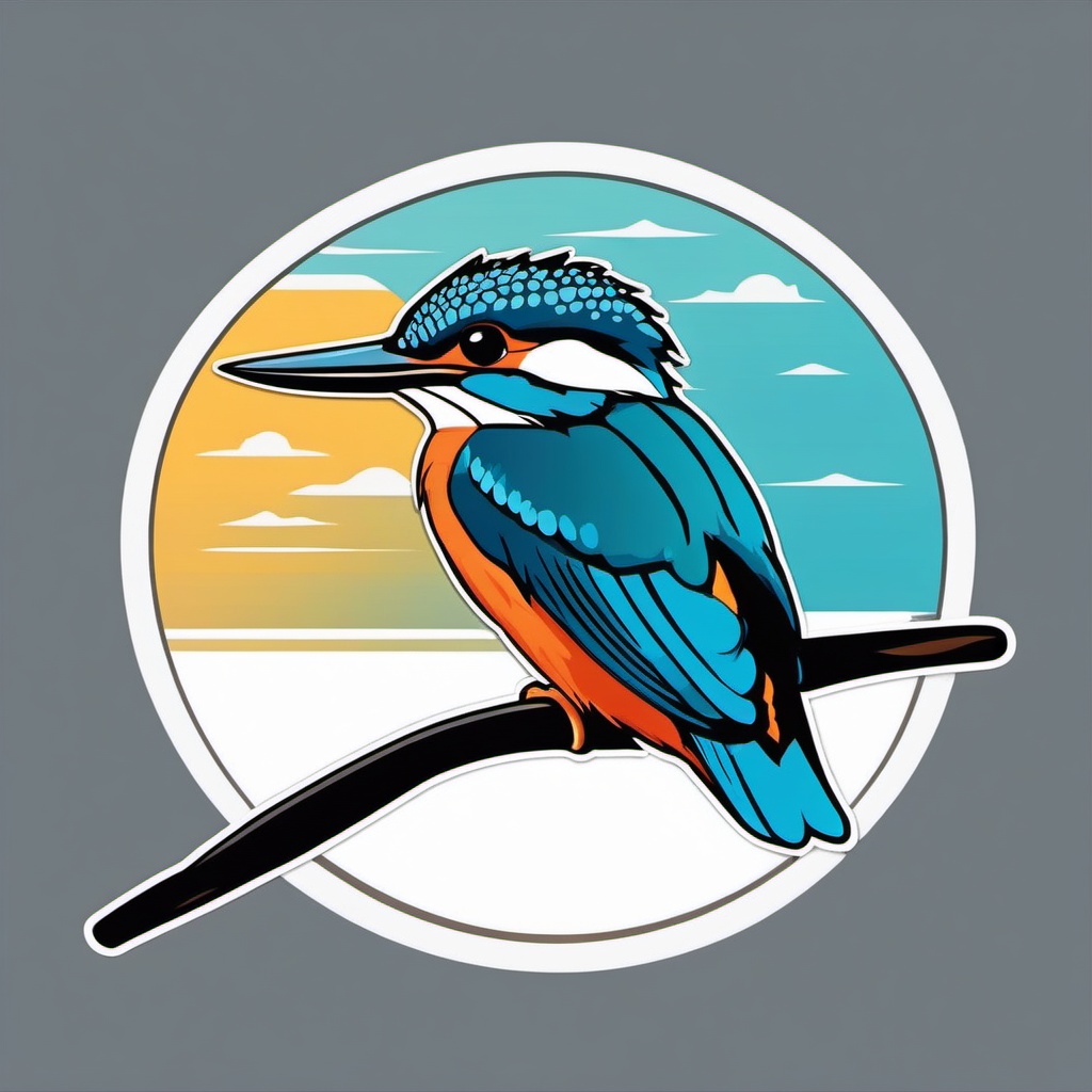 Common Kingfisher Sticker - A common kingfisher perched near water, ,vector color sticker art,minimal